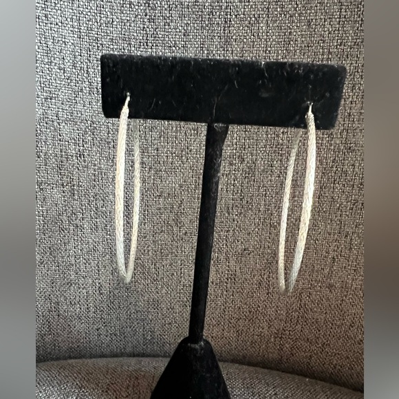 New Mexicana Silver 925 Earrings Hoops 2” Silver Tubes Large Diamond Cut Mexico - Picture 2 of 6